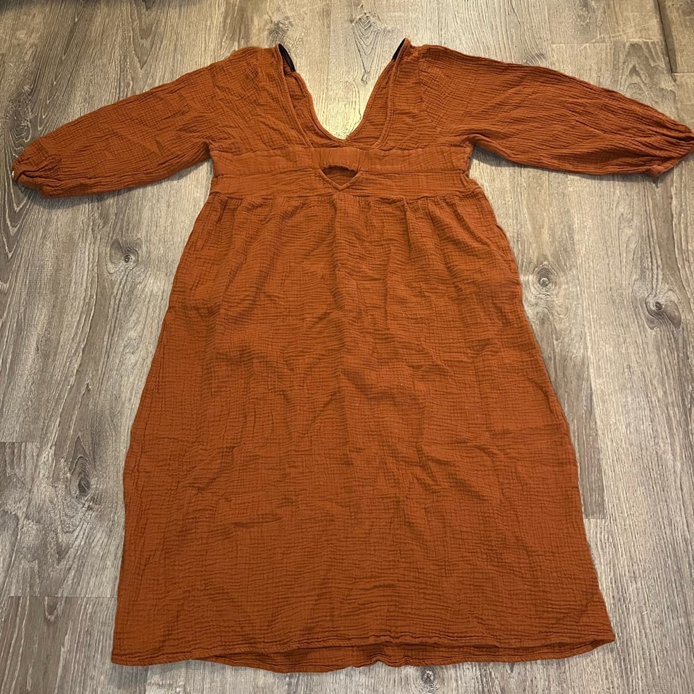 Madewell Rust Brown V-Neck Midi Dress - Picture 4 of 8